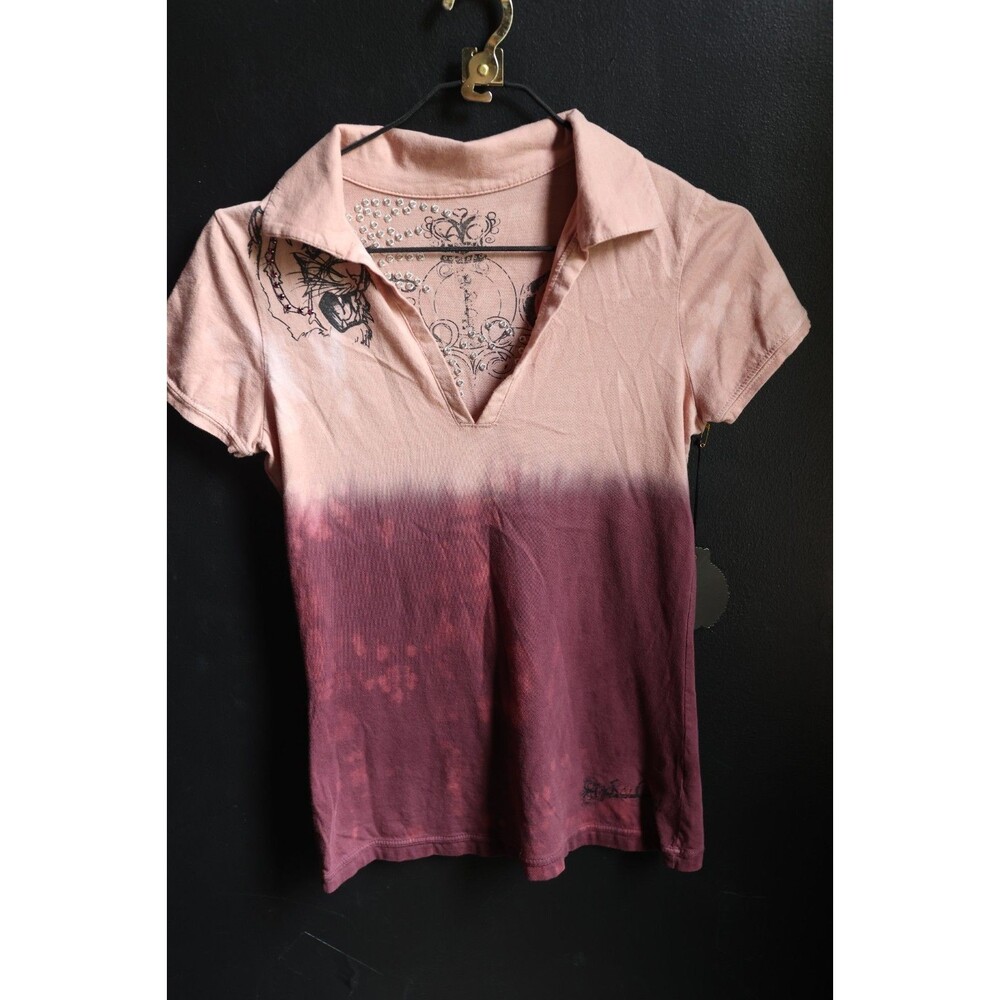 NWT Key Closet Y2K Tiger Ombre Swarovski Crystal Rhinestone Collard Top Emo
